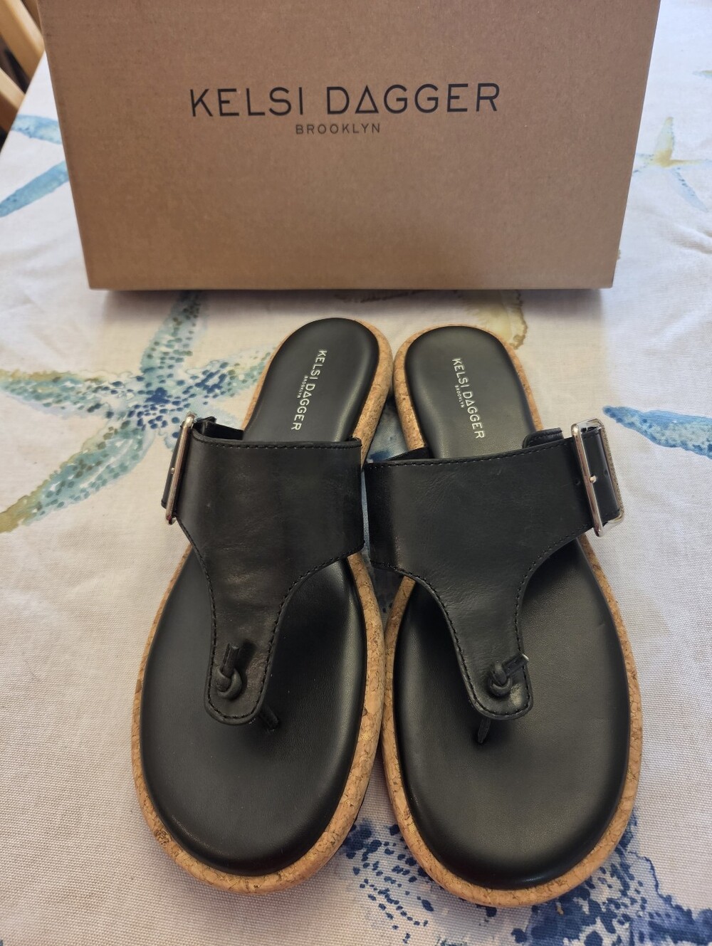 Kelsi Dagger Brooklyn Theory Leather‎ Buckle Thong Sandals Black Size 9.5